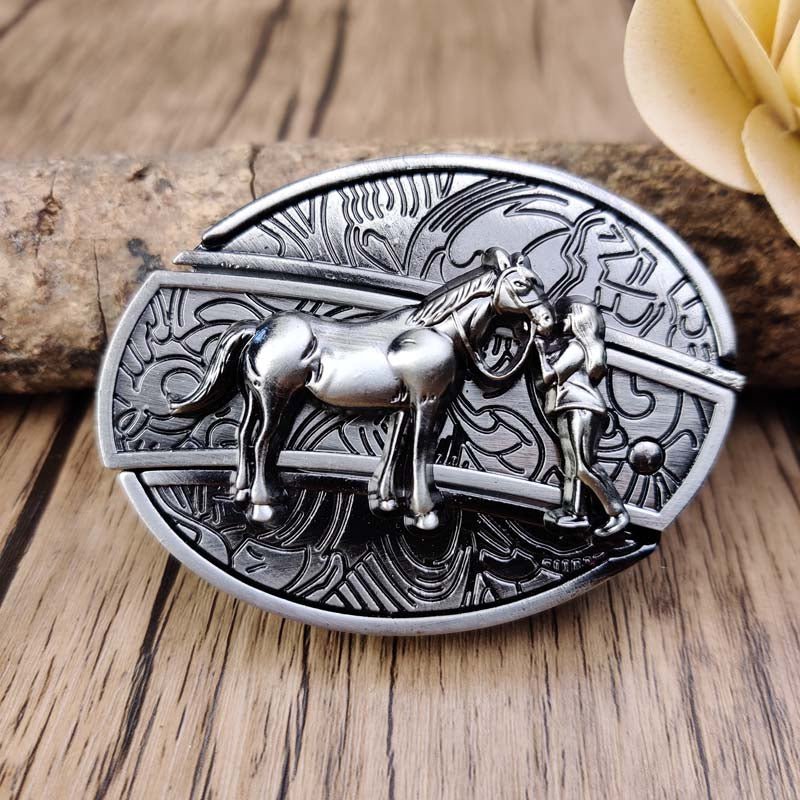 Western Metal Belt Buckle with Hidden EDC Tool | Interchangeable Oval Designs for Men & Women | Fits 1.5 Inch Belts | Rodeo Ranch Country | Thomler