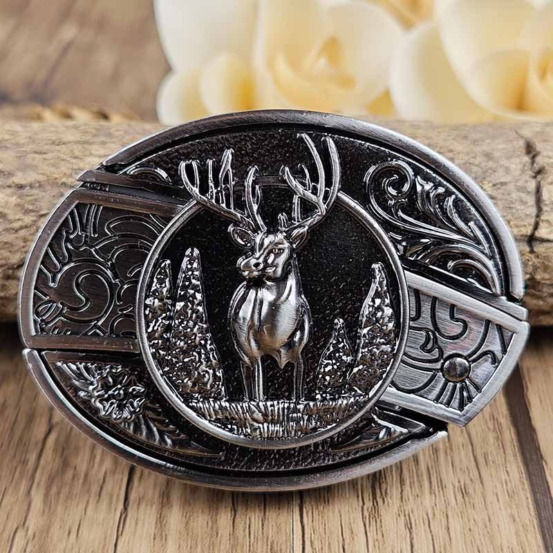 Western Metal Belt Buckle with Hidden EDC Tool | Interchangeable Oval Designs for Men & Women | Fits 1.5 Inch Belts | Rodeo Ranch Country | Thomler