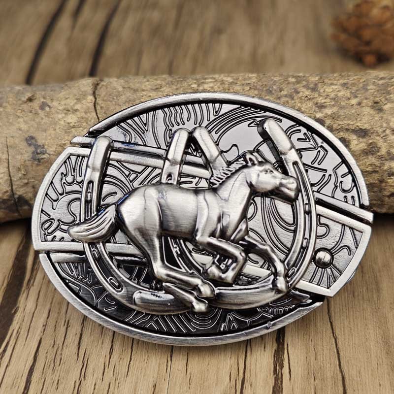 Western Metal Belt Buckle with Hidden EDC Tool | Interchangeable Oval Designs for Men & Women | Fits 1.5 Inch Belts | Rodeo Ranch Country | Thomler