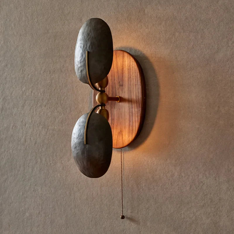 Wall Lamp Wood Iron 19.7 In Black Pull Chain Bedroom Hallway Reading Sconce Lighting Fixture | Thomler