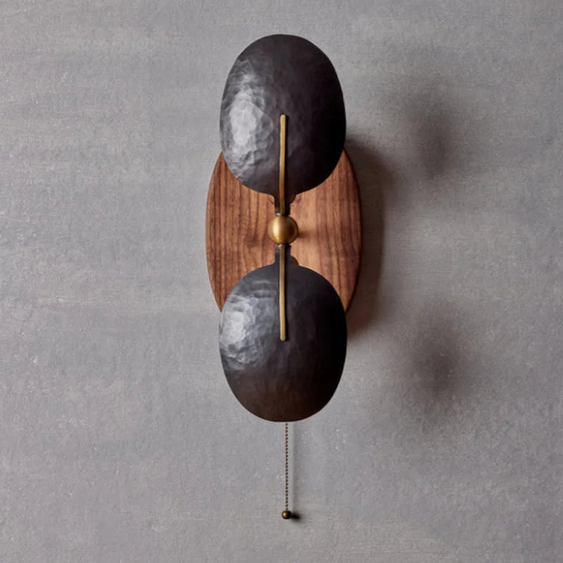 Wall Lamp Wood Iron 19.7 In Black Pull Chain Bedroom Hallway Reading Sconce Lighting Fixture | Thomler
