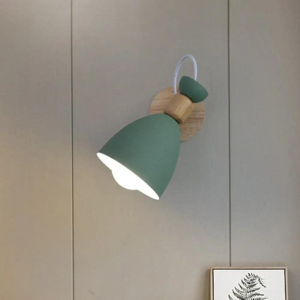 Adjustable Wood Wall Sconce with Rotating Metal Shade for Kids Room | Single-Light Fixture in Pastel Finish | E26 Base Nursery Lighting | Thomler