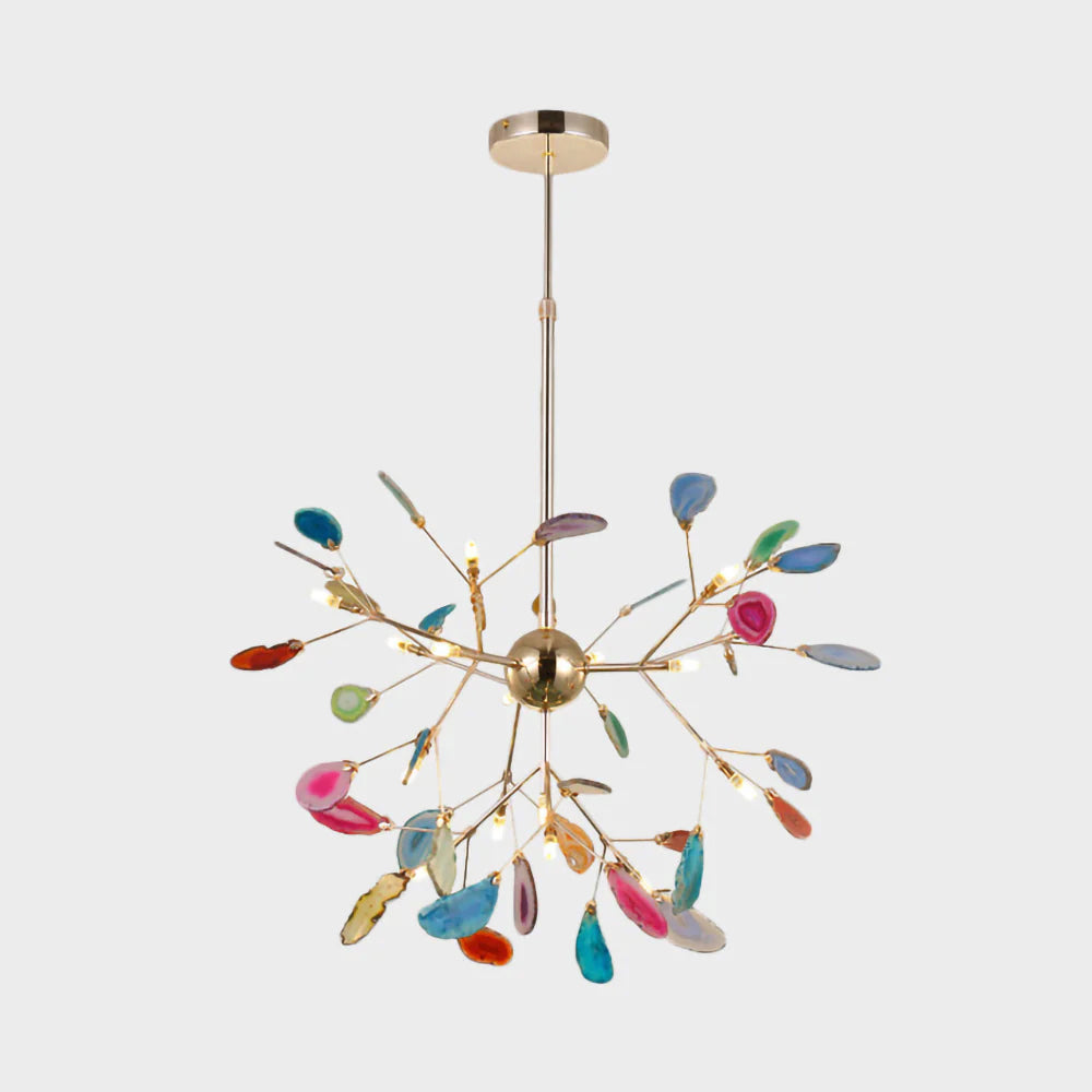 Pendant Light Natural Agate G4 58.0 cm Gold Living Room Dining Room Chandelier Multicolour Ceiling Hanging Light | Thomler