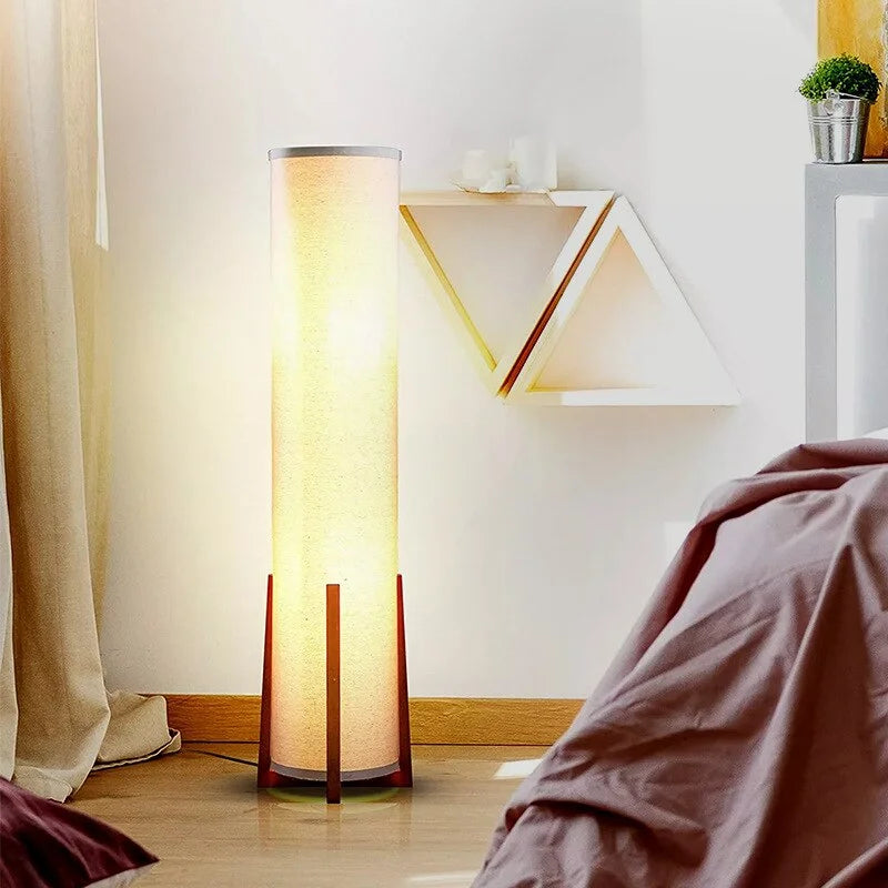 Floor Lamp Wood Fabric Shade 47.2 in Walnut Living Room Bedroom Japandi Minimalist Lighting Tall Standing Light | Thomler