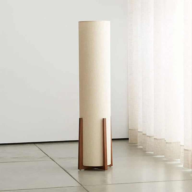 Floor Lamp Wood Fabric Shade 47.2 in Walnut Living Room Bedroom Japandi Minimalist Lighting Tall Standing Light | Thomler