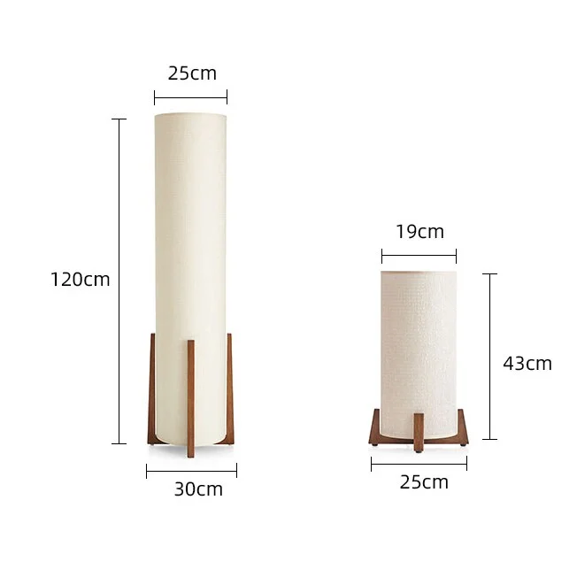 Floor Lamp Wood Fabric Shade 47.2 in Walnut Living Room Bedroom Japandi Minimalist Lighting Tall Standing Light | Thomler