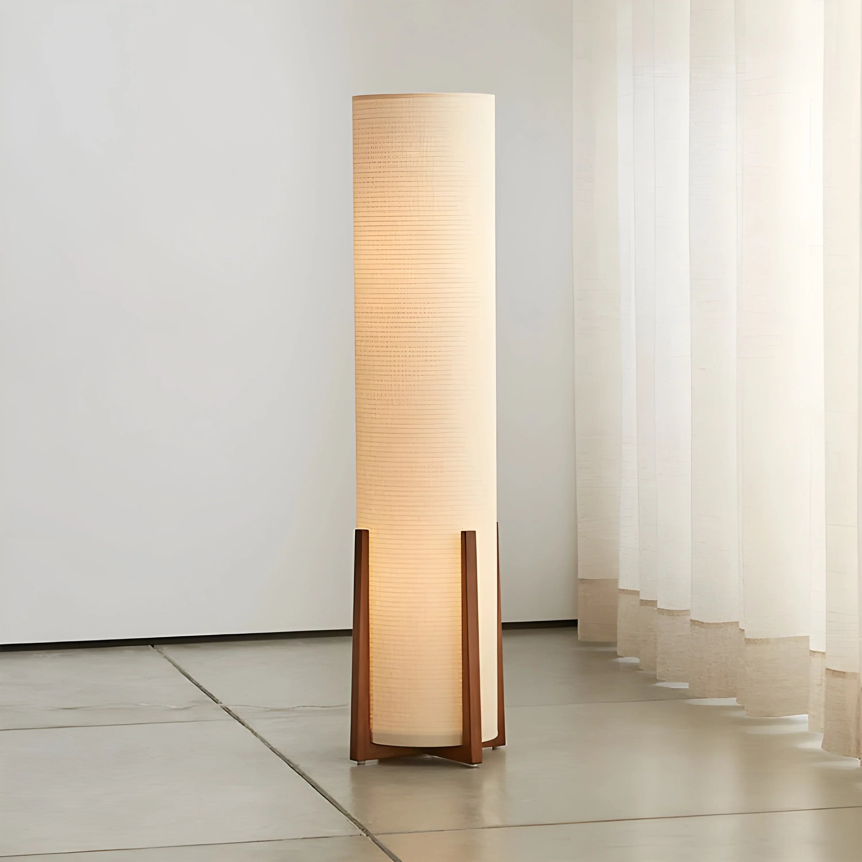 Floor Lamp Wood Fabric Shade 47.2 in Walnut Living Room Bedroom Japandi Minimalist Lighting Tall Standing Light | Thomler