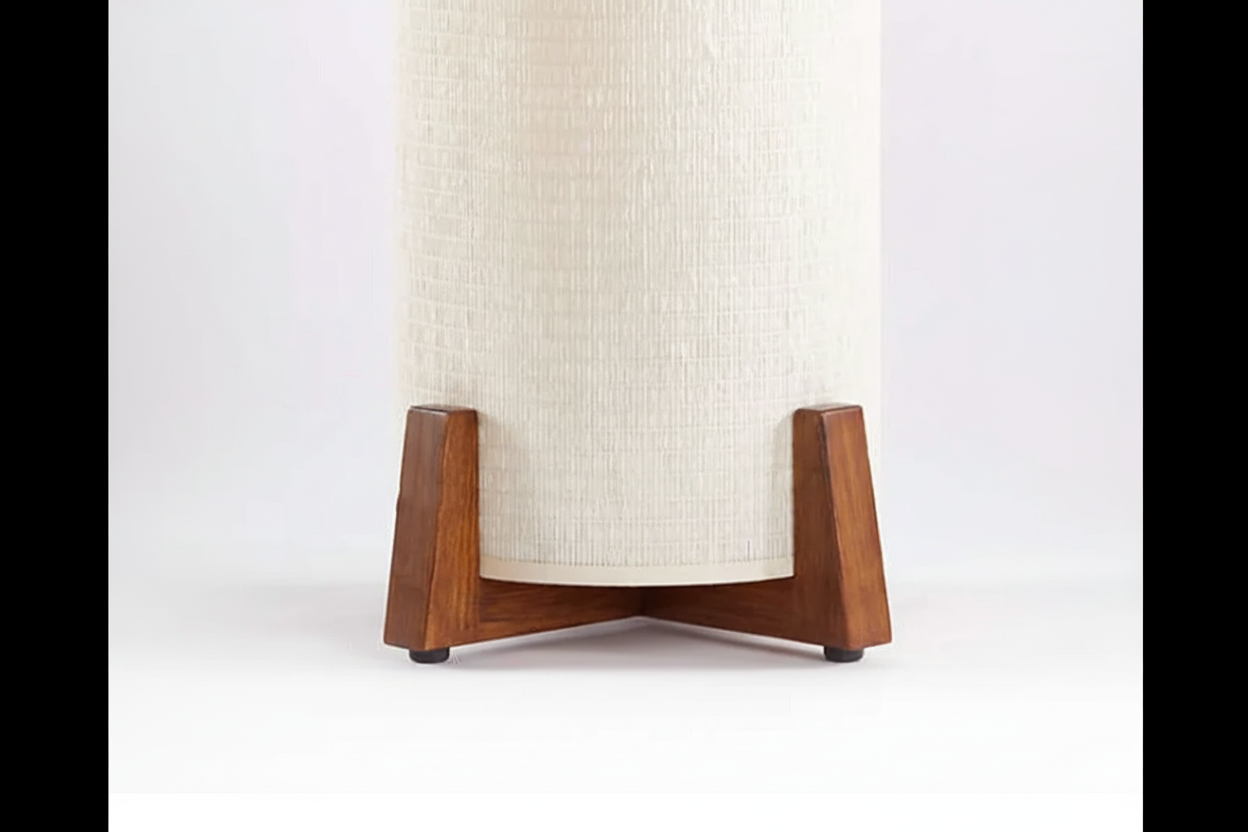Floor Lamp Wood Fabric Shade 47.2 in Walnut Living Room Bedroom Japandi Minimalist Lighting Tall Standing Light | Thomler