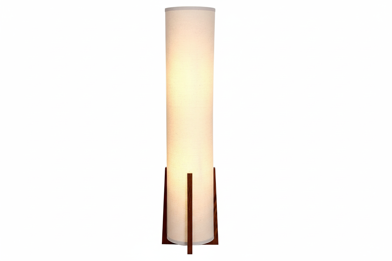 Floor Lamp Wood Fabric Shade 47.2 in Walnut Living Room Bedroom Japandi Minimalist Lighting Tall Standing Light | Thomler