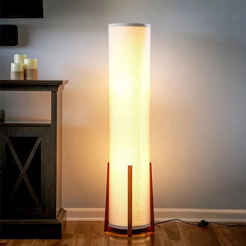 Floor Lamp Wood Fabric Shade 47.2 in Walnut Living Room Bedroom Japandi Minimalist Lighting Tall Standing Light | Thomler