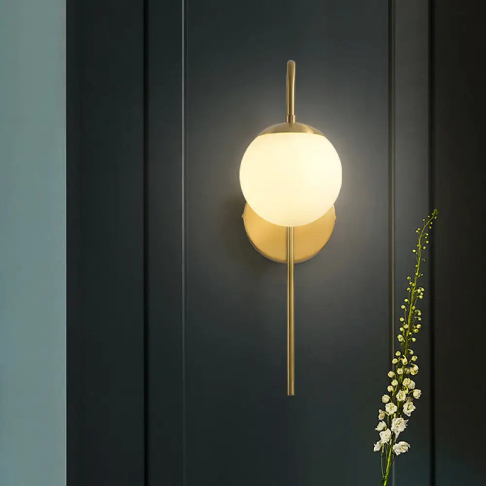 Frosted Glass Globe Wall Light with Curved Brass Arm for Bedroom, Hallway & Living Room – Single LED Sconce | Thomler
