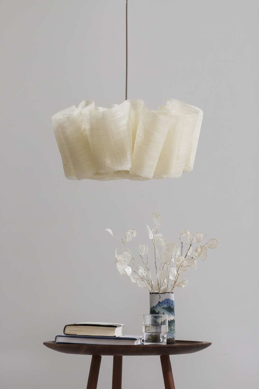 Pendant Light Hand Knitted Fabric Shade 10–15 m² Japandi Dining Room Bedroom Hanging Ceiling Lamp Minimalist Cottagecore | Thomler