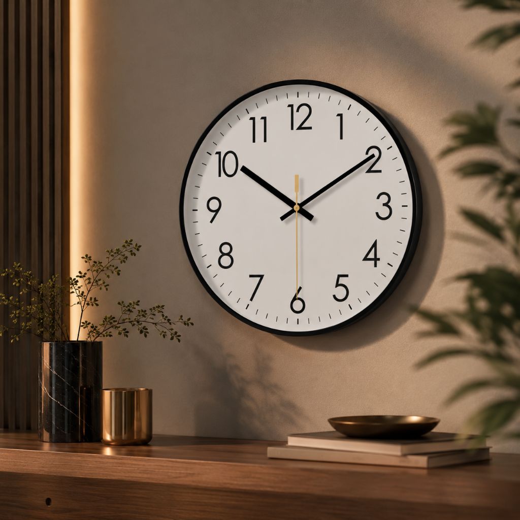 Silent Wall Clock with Glass Face – Modern Scandinavian Design for Home & Office – 10, 12 or 14 Inch | Thomler