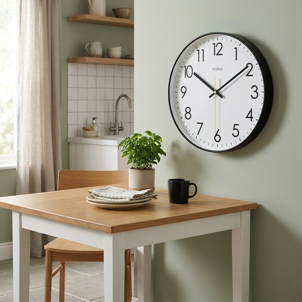Silent Wall Clock with Glass Face – Modern Scandinavian Design for Home & Office – 10, 12 or 14 Inch | Thomler
