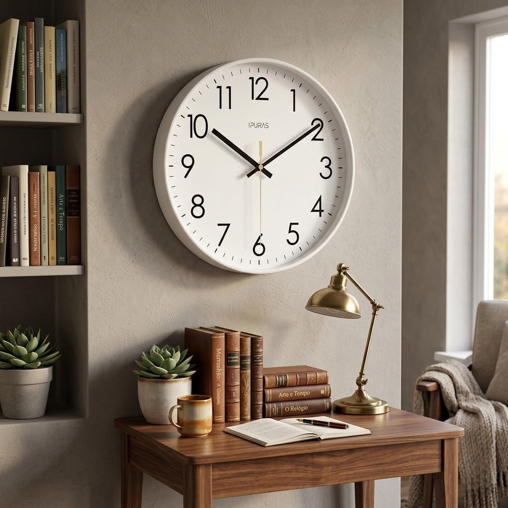 Silent Wall Clock with Glass Face – Modern Scandinavian Design for Home & Office – 10, 12 or 14 Inch | Thomler