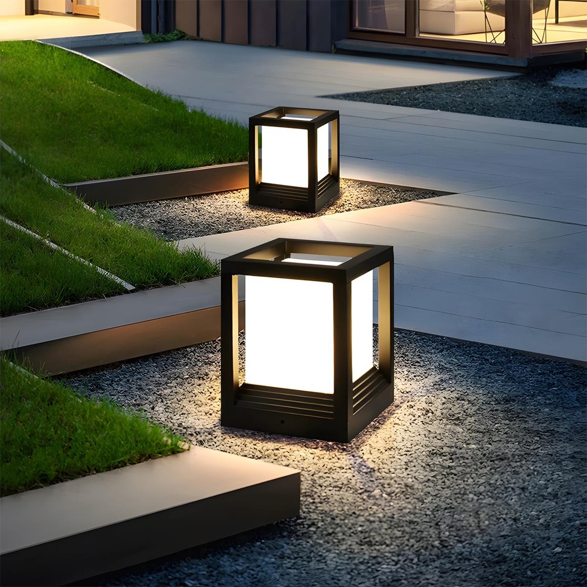 Pedestal Lamp Aluminium 22.5 cm Matte Black Garden Driveway Solar LED Fence Post Light | Thomler