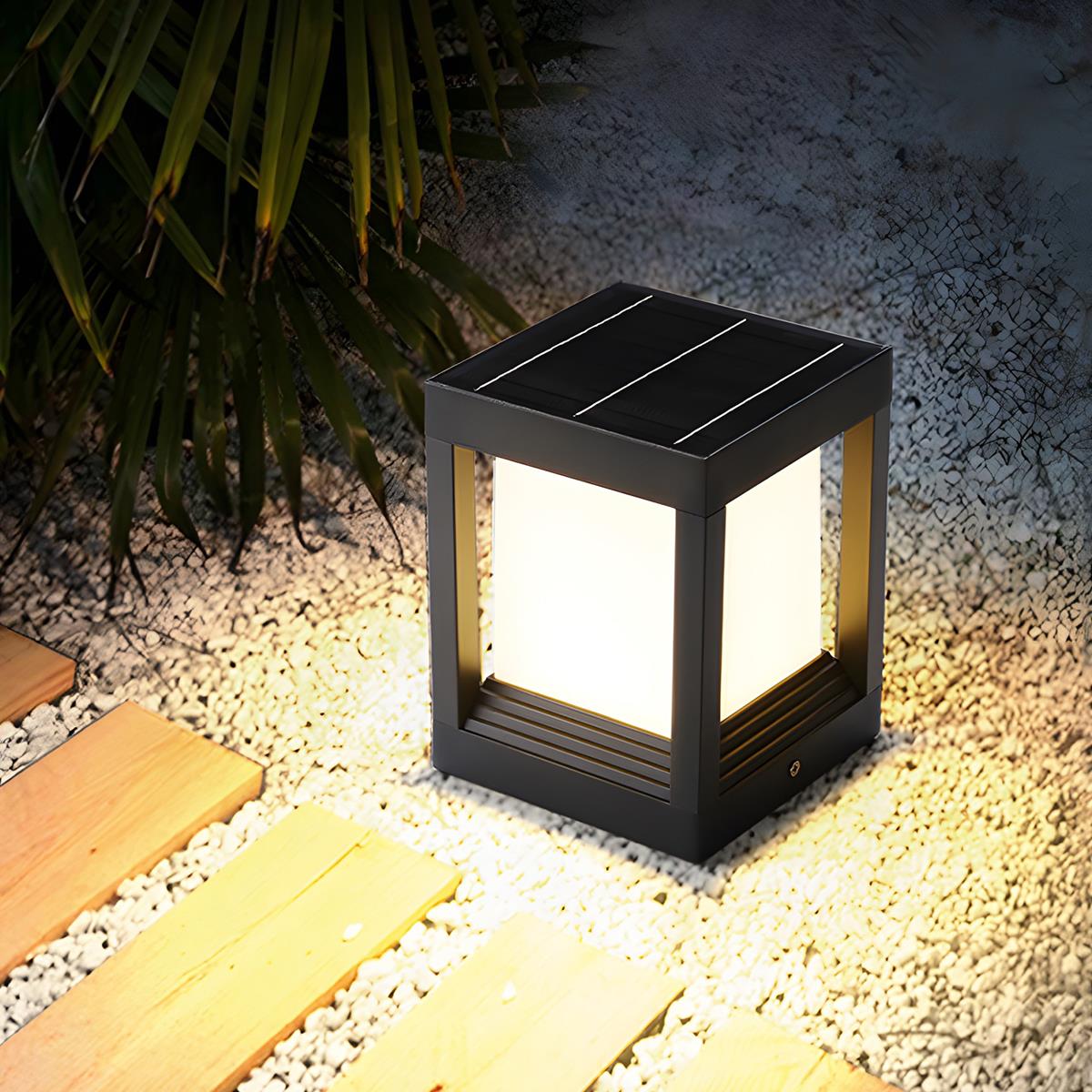 Pedestal Lamp Aluminium 22.5 cm Matte Black Garden Driveway Solar LED Fence Post Light | Thomler