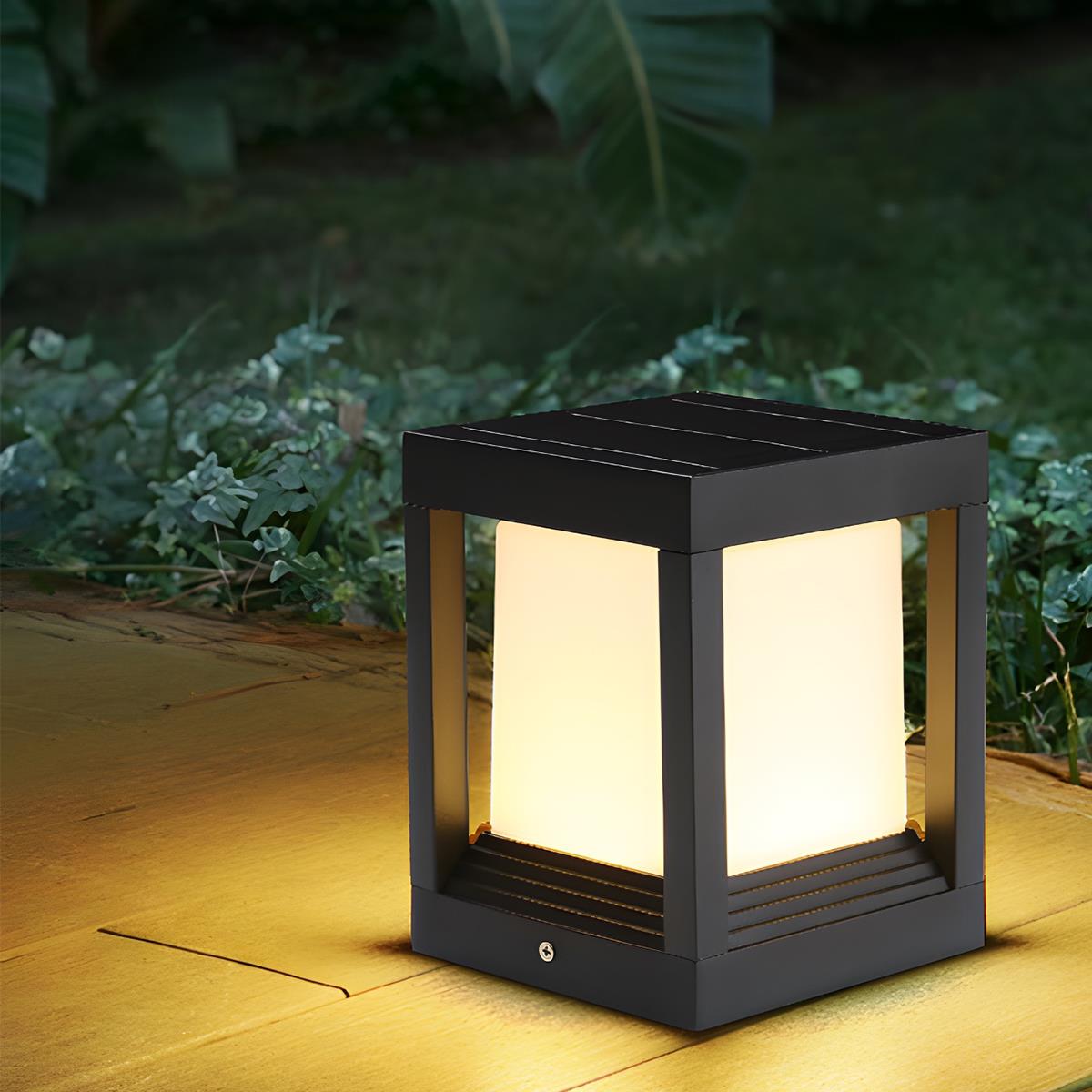 Pedestal Lamp Aluminium 22.5 cm Matte Black Garden Driveway Solar LED Fence Post Light | Thomler