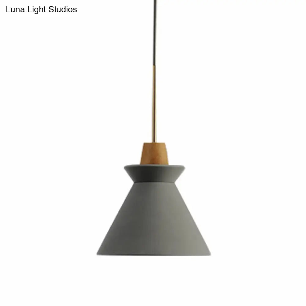 Concrete Cone Pendant Light with Wood Accent for Kitchen Island and Dining Space | Modern Single Fixture in Gray White or Pink | Thomler
