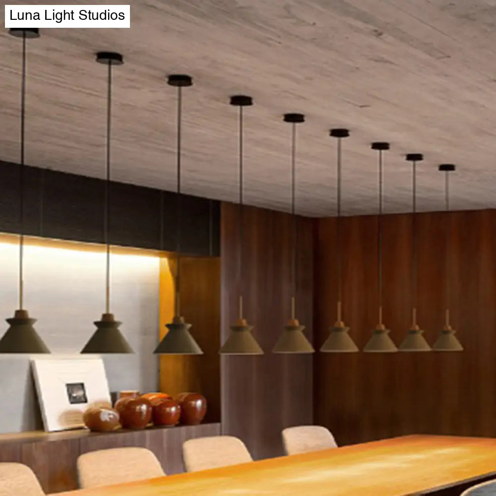 Concrete Cone Pendant Light with Wood Accent for Kitchen Island and Dining Space | Modern Single Fixture in Gray White or Pink | Thomler