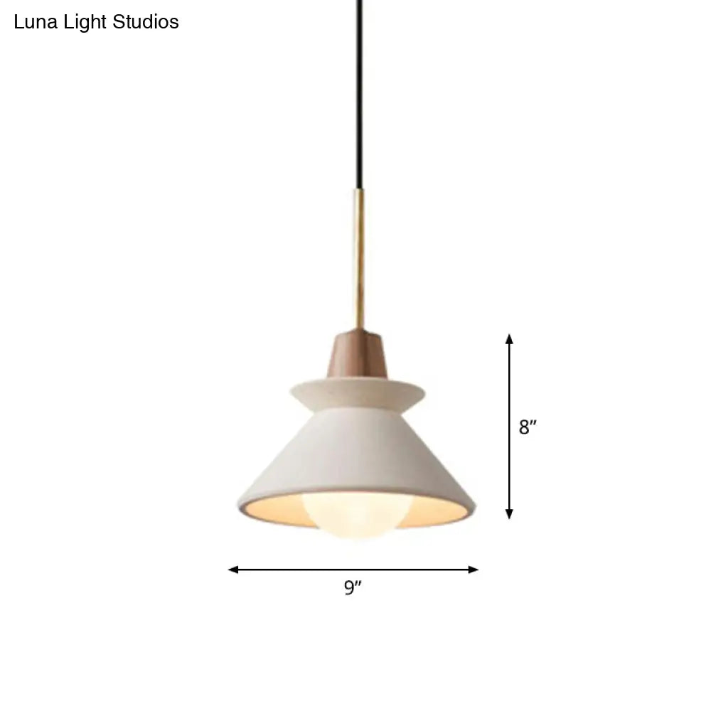 Concrete Cone Pendant Light with Wood Accent for Kitchen Island and Dining Space | Modern Single Fixture in Gray White or Pink | Thomler