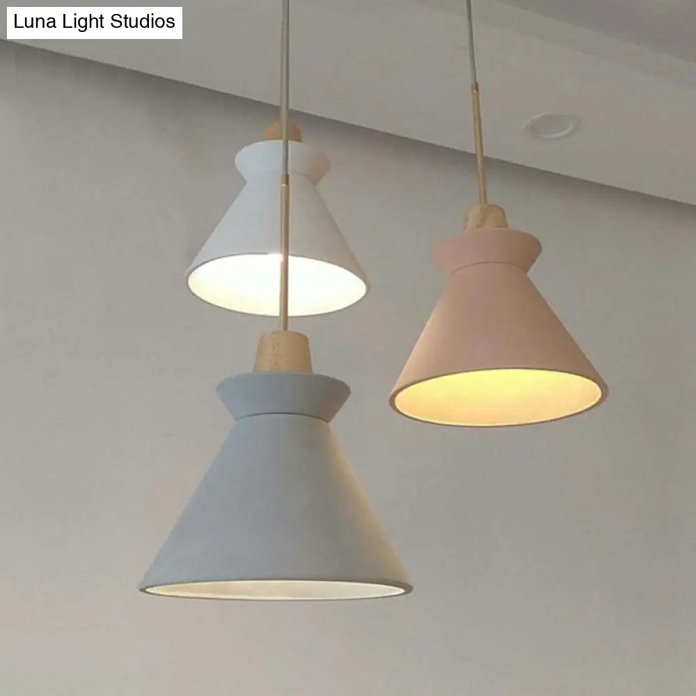 Concrete Cone Pendant Light with Wood Accent for Kitchen Island and Dining Space | Modern Single Fixture in Gray White or Pink | Thomler