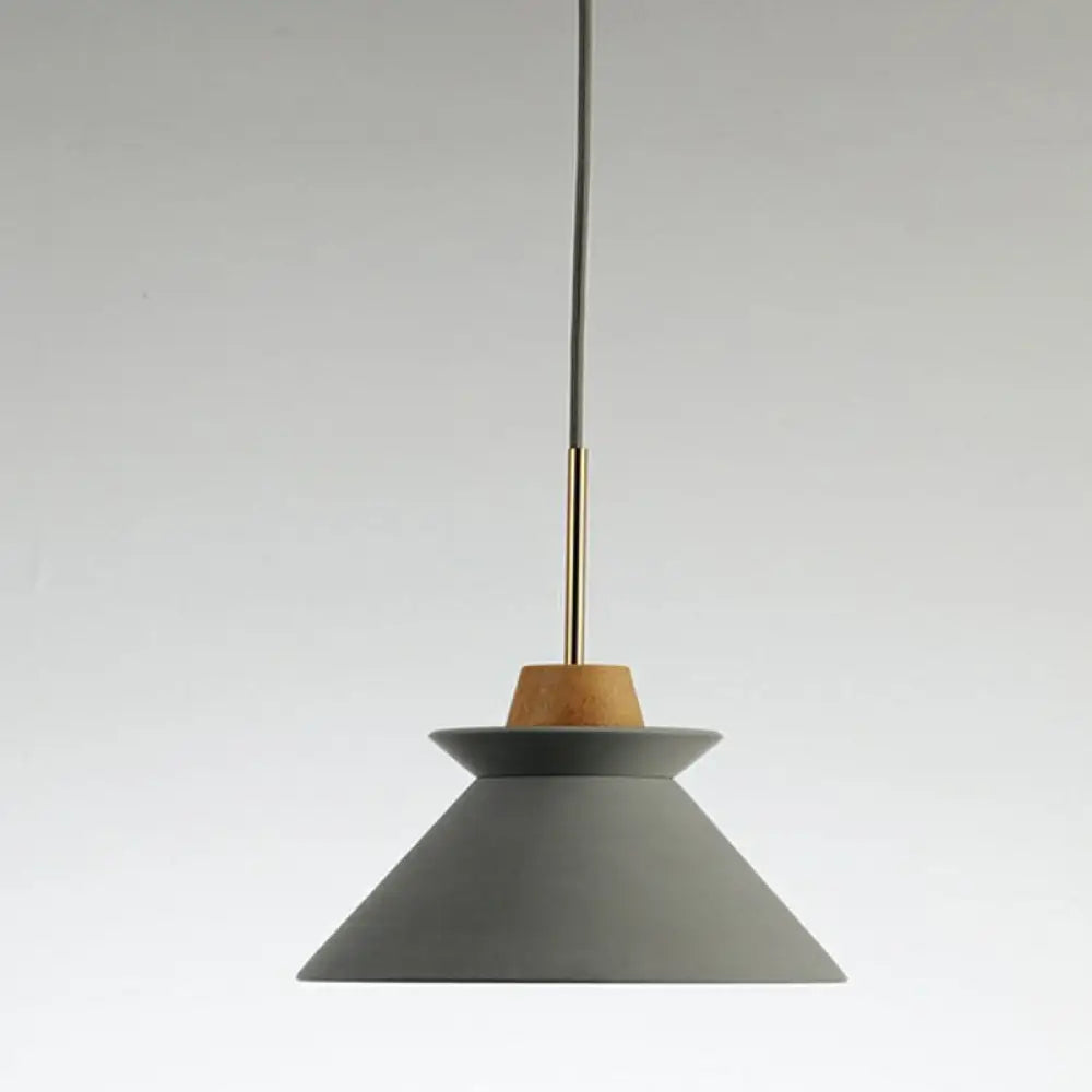 Concrete Cone Pendant Light with Wood Accent for Kitchen Island and Dining Space | Modern Single Fixture in Gray White or Pink | Thomler