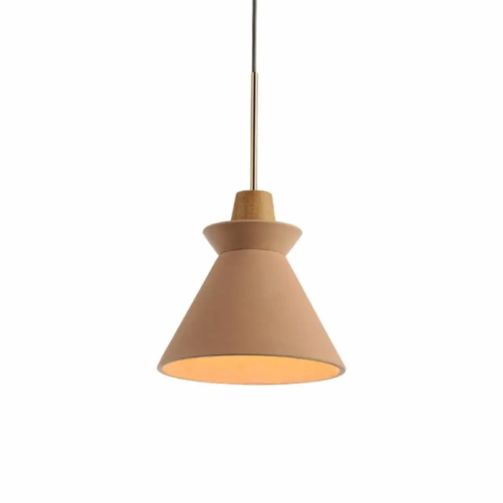 Concrete Cone Pendant Light with Wood Accent for Kitchen Island and Dining Space | Modern Single Fixture in Gray White or Pink | Thomler