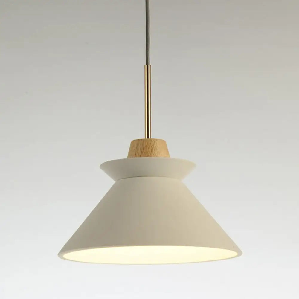 Concrete Cone Pendant Light with Wood Accent for Kitchen Island and Dining Space | Modern Single Fixture in Gray White or Pink | Thomler