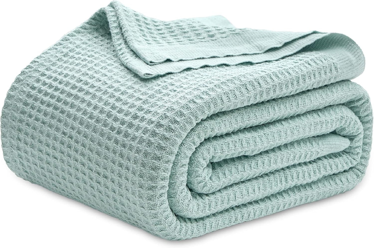 100% Cotton Waffle Weave Throw Blanket Queen King Breathable Lightweight Bed Cover for All Seasons Couch Sofa Bedroom Layering Textured | Thomler