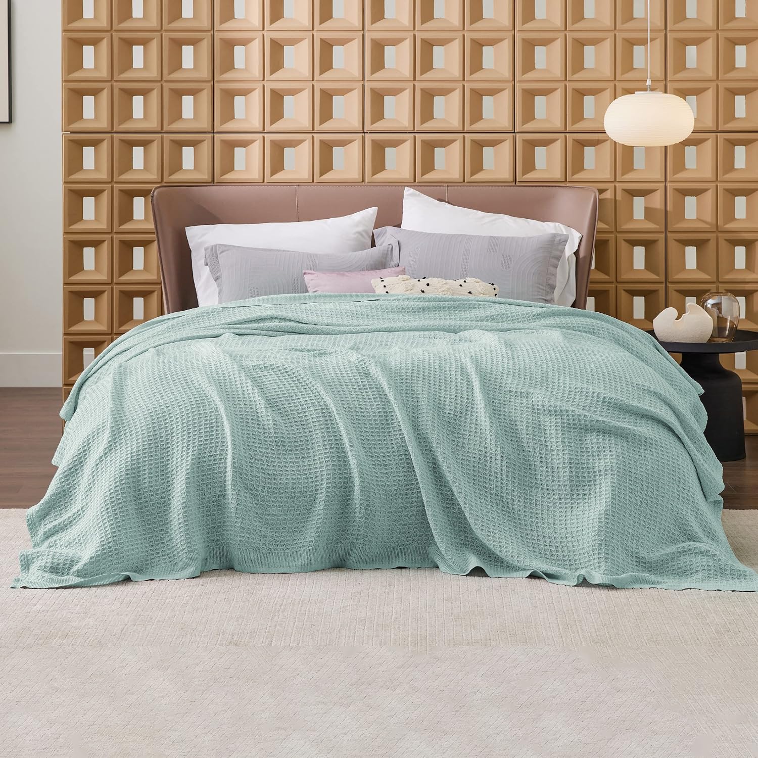 100% Cotton Waffle Weave Throw Blanket Queen King Breathable Lightweight Bed Cover for All Seasons Couch Sofa Bedroom Layering Textured | Thomler