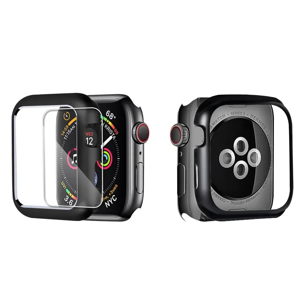 Armored Tempered Glass Watch Shield with Metal-Look Bumper Cover for Apple Watch 38mm-44mm Series 1-6 | Thomler