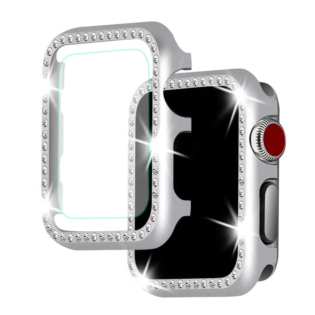 Crystal-Accented Protective Shell for Apple Smartwatch – 38mm 40mm 42mm 44mm Sizes – Jewelry-Style Bezel Guard with Tempered Screen Shield | Thomler