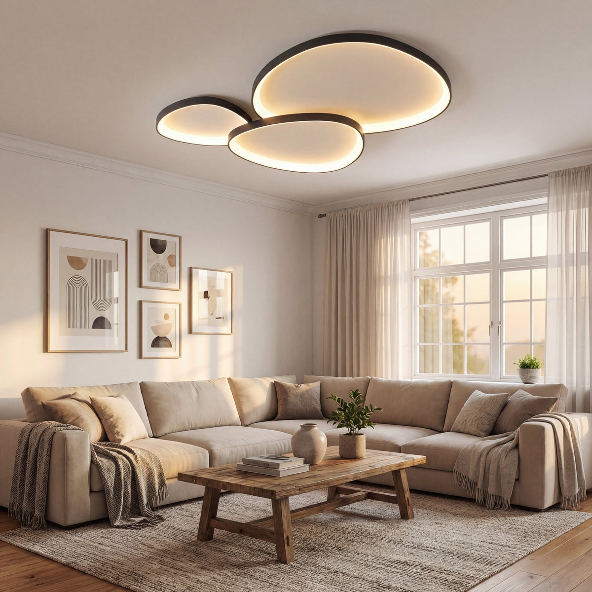 LED Ceiling Light Fixture Modern Minimalist Design for Dining Room Bar Kitchen | Integrated Bulb Aluminum Acrylic Panel Flush Mount | Thomler