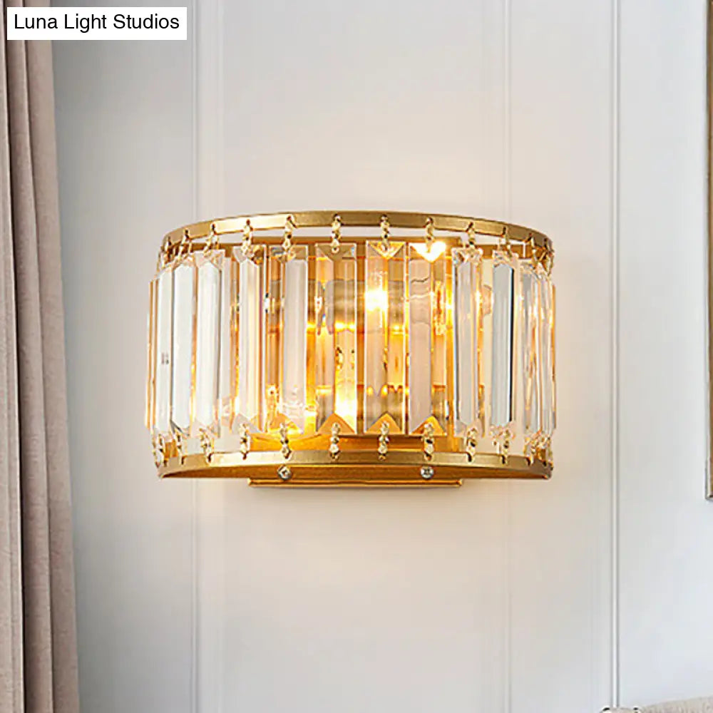 Crystal Drum Wall Sconce for Living Room | Single-Light Fixture with Clear Shade | Gold Finish Indoor Lighting | Compatible with E12/E14 | Thomler