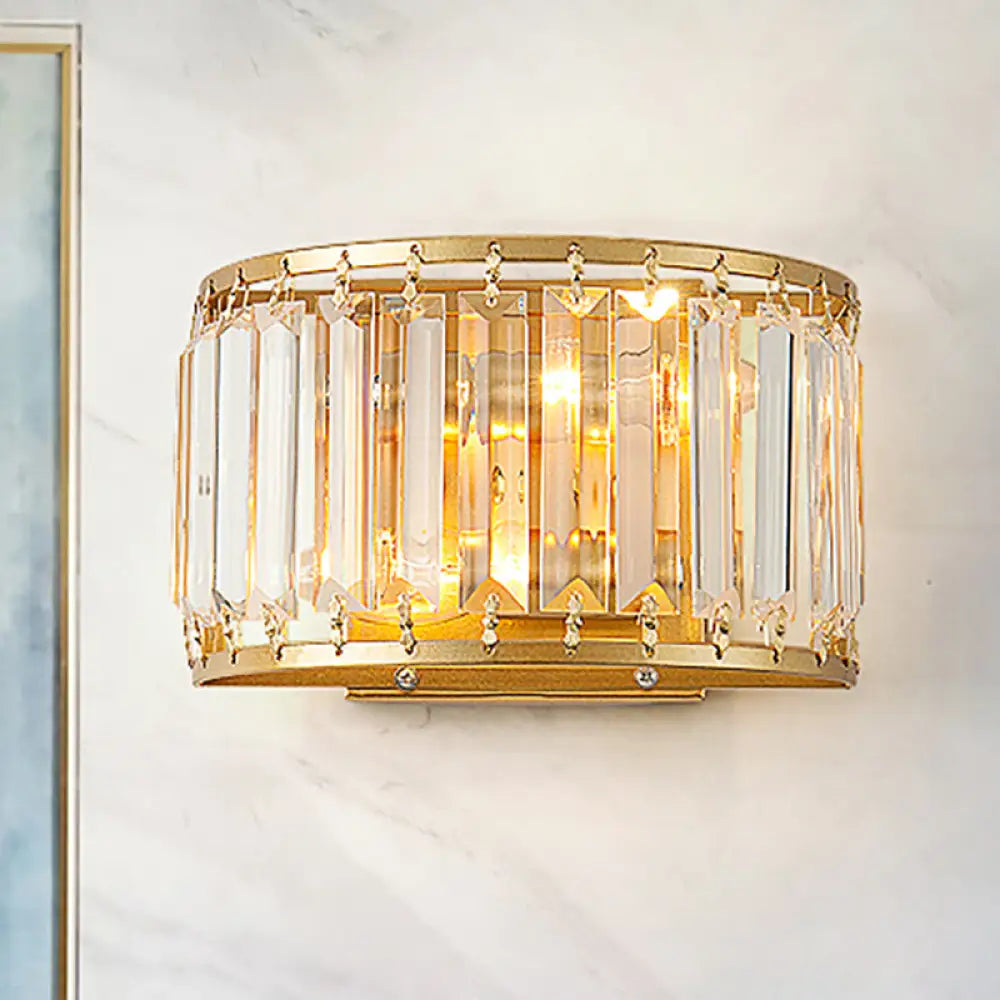 Crystal Drum Wall Sconce for Living Room | Single-Light Fixture with Clear Shade | Gold Finish Indoor Lighting | Compatible with E12/E14 | Thomler