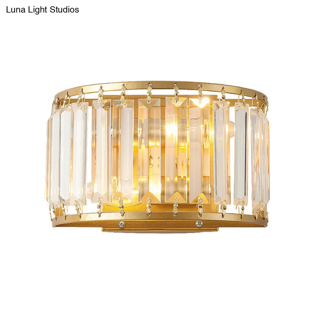 Crystal Drum Wall Sconce for Living Room | Single-Light Fixture with Clear Shade | Gold Finish Indoor Lighting | Compatible with E12/E14 | Thomler