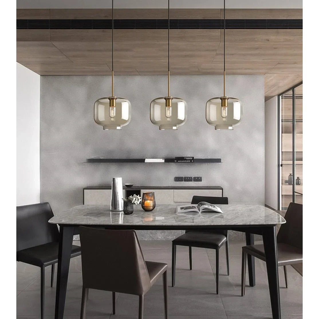 Pendant Light Glass 7.9 in Cognac Copper Dining Room Kitchen Island Hanging Ceiling Fixture Modern Minimalist | Thomler