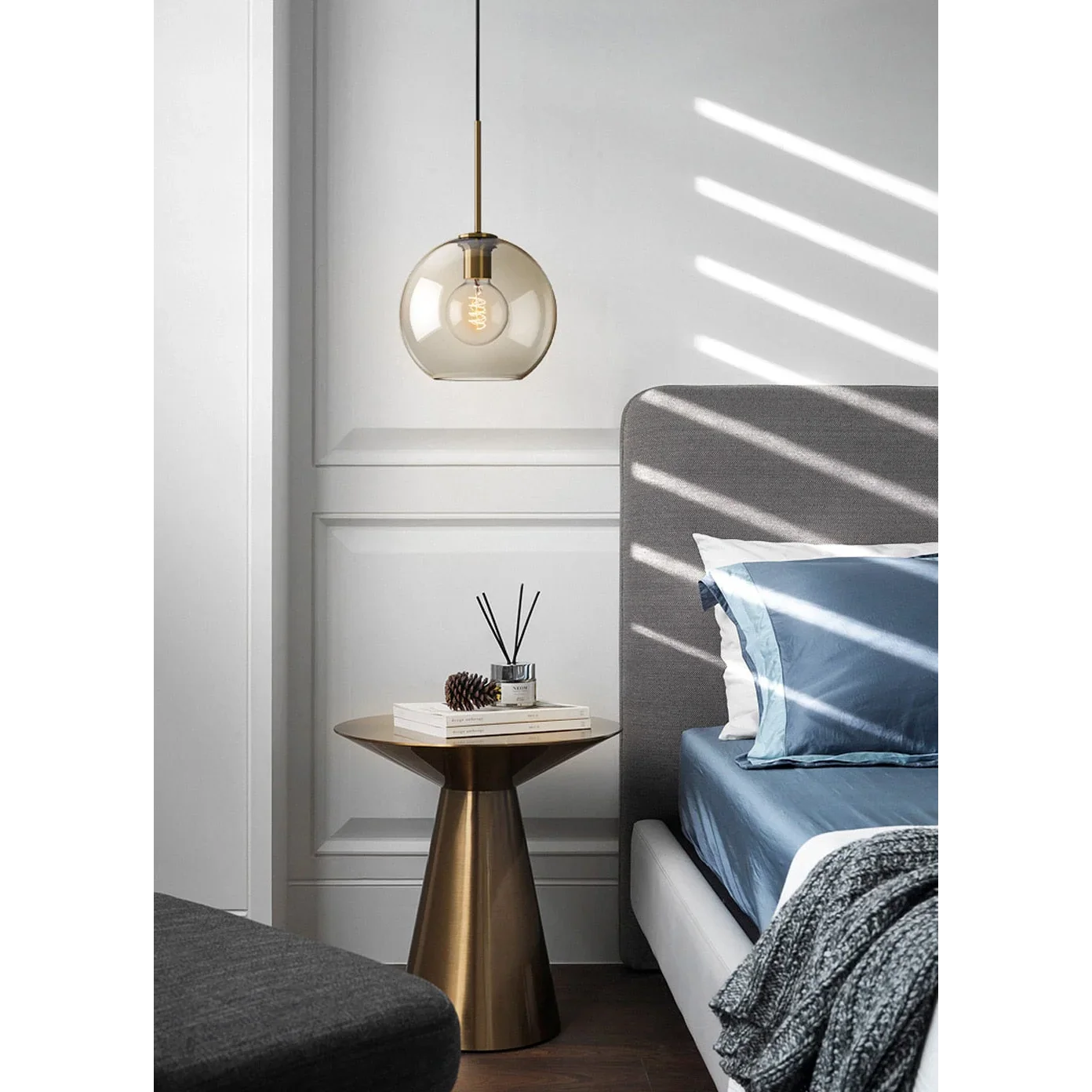 Pendant Light Glass 7.9 in Cognac Copper Dining Room Kitchen Island Hanging Ceiling Fixture Modern Minimalist | Thomler