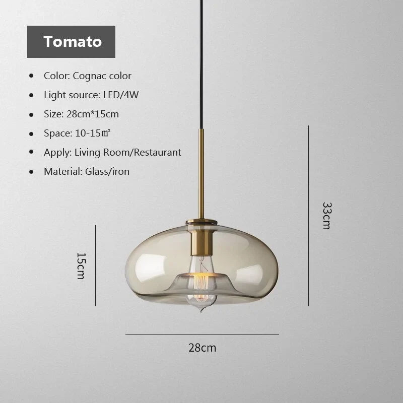 Pendant Light Glass 7.9 in Cognac Copper Dining Room Kitchen Island Hanging Ceiling Fixture Modern Minimalist | Thomler