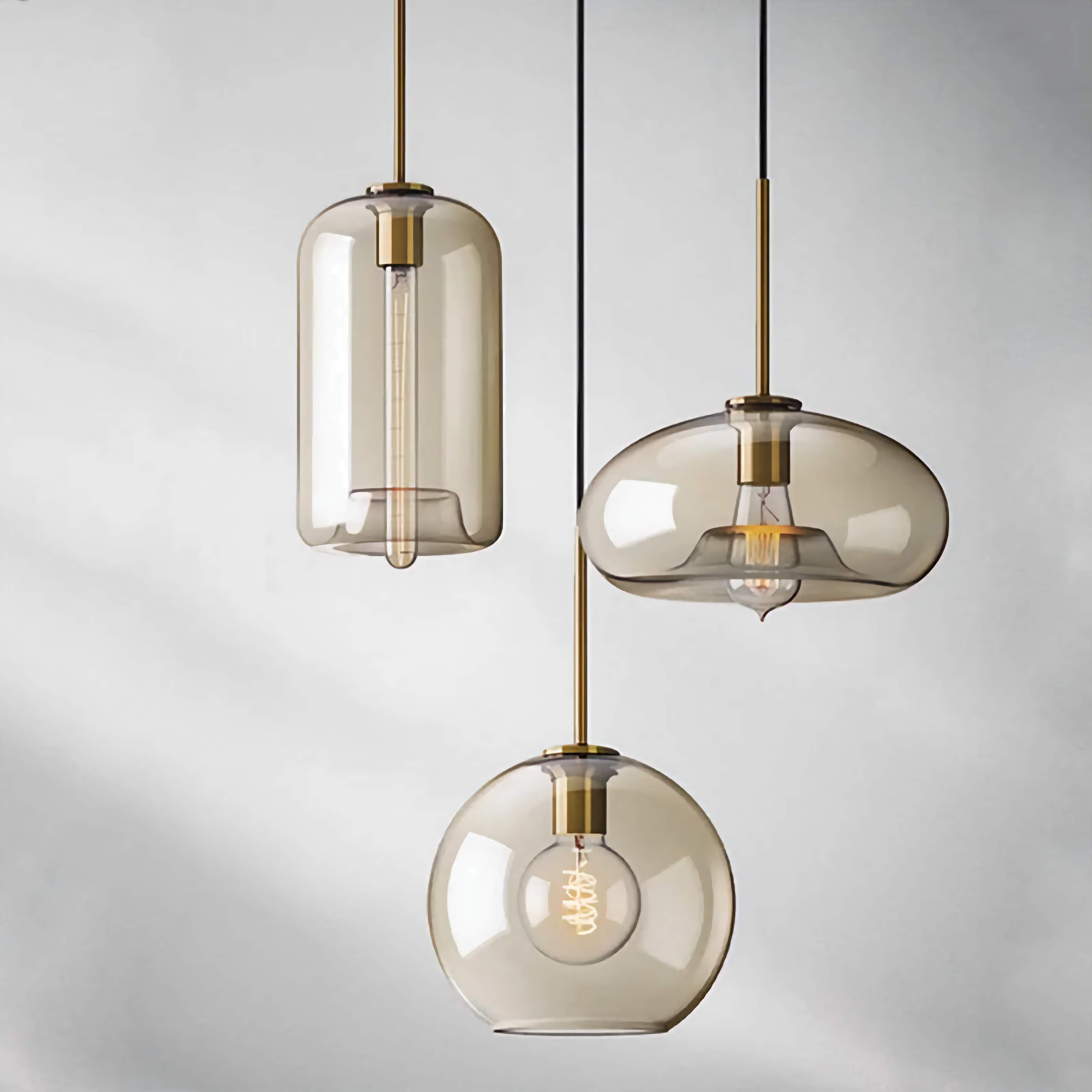 Pendant Light Glass 7.9 in Cognac Copper Dining Room Kitchen Island Hanging Ceiling Fixture Modern Minimalist | Thomler