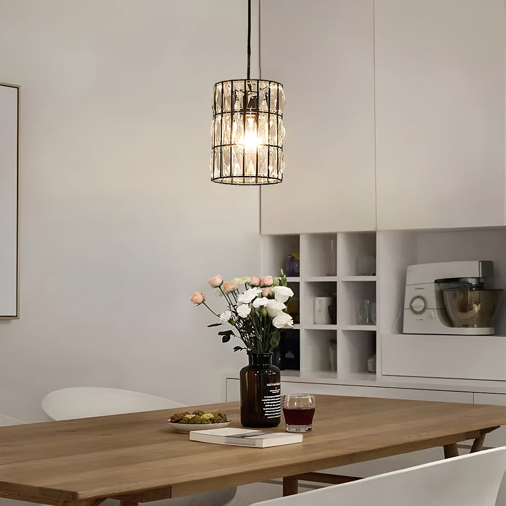 Black Metal Geometric Crystal Pendant Light E12 Candelabra Socket Modern Dining Room Chandelier Adjustable Cord Kitchen Island Bedroom | Thomler