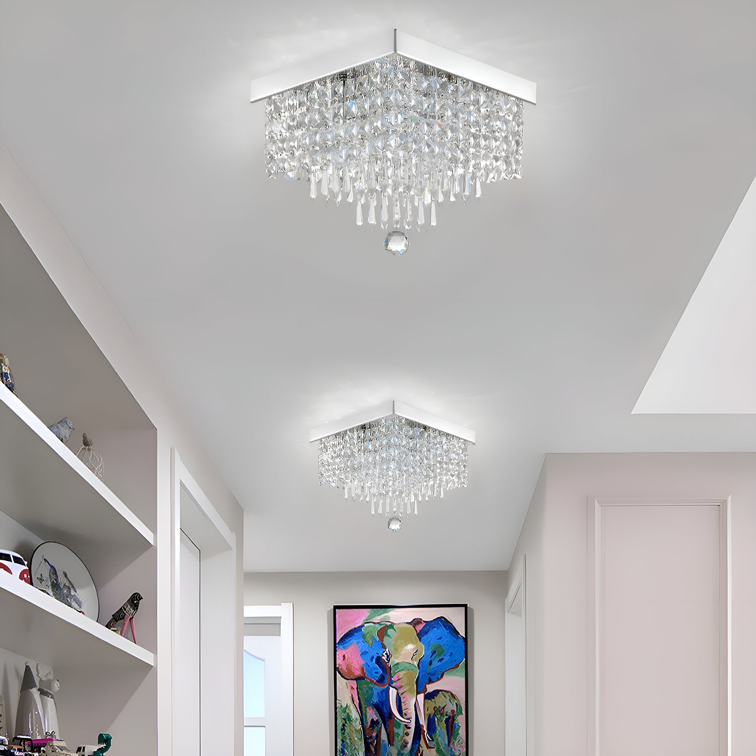 Crystal Flush Mount Ceiling Light 4-Light Chrome Finish for Hallway Bedroom Living Room Dining Room Kitchen Entry Contemporary Lighting | Thomler