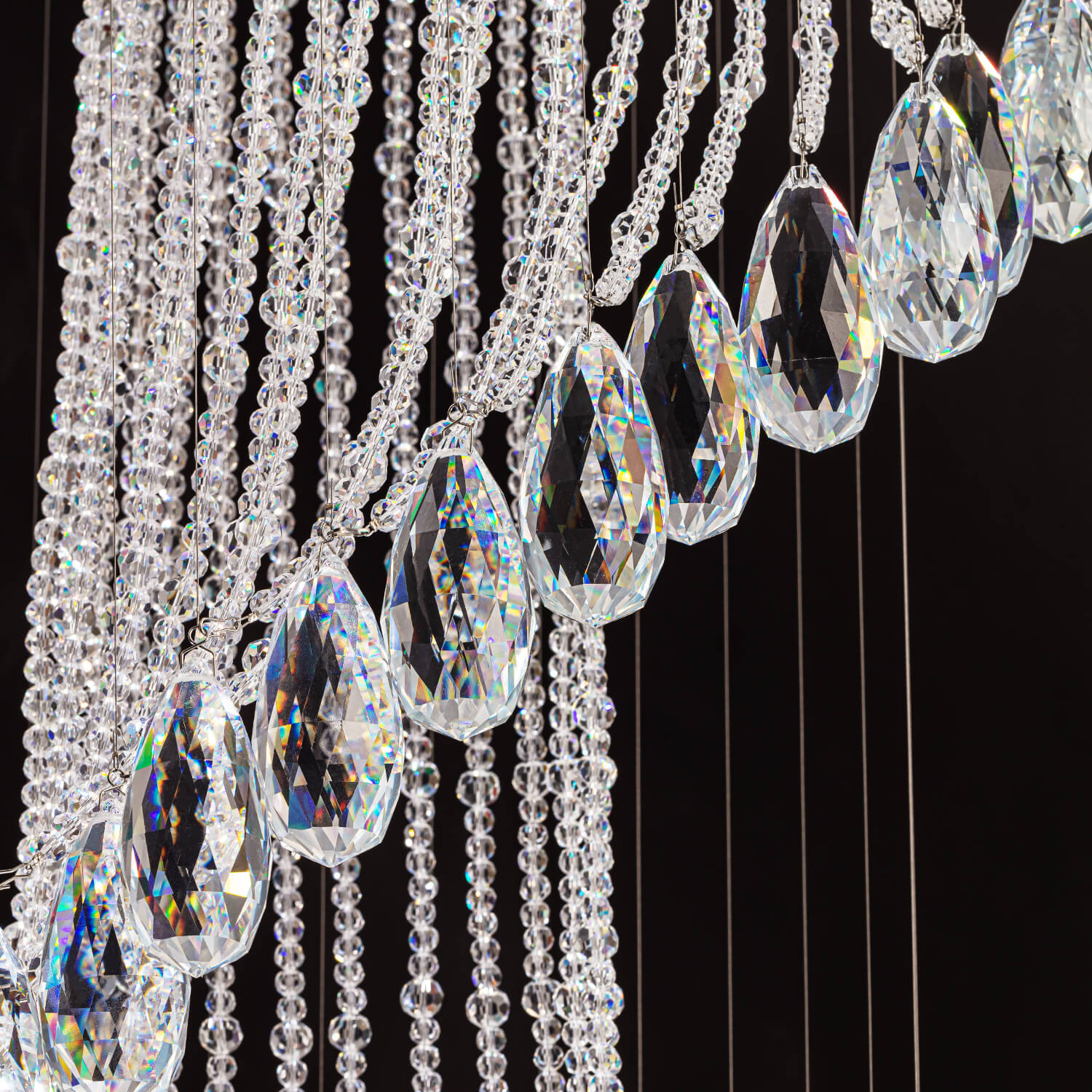 Spiral Crystal Raindrop Chandelier Chrome Finish Contemporary Lighting for Staircase Foyer High Ceiling Entryway Multi-Tier LED Fixture | Thomler