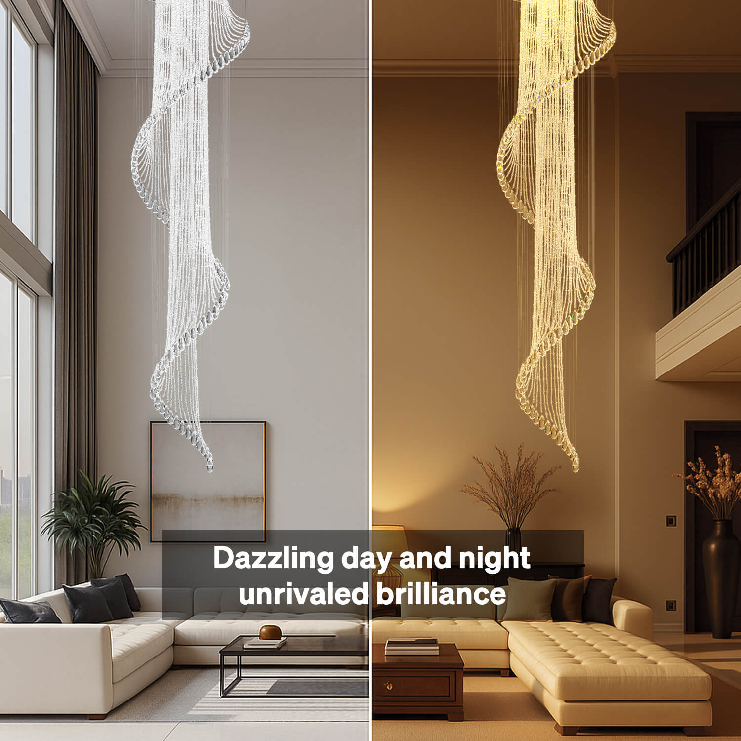 Spiral Crystal Raindrop Chandelier Chrome Finish Contemporary Lighting for Staircase Foyer High Ceiling Entryway Multi-Tier LED Fixture | Thomler
