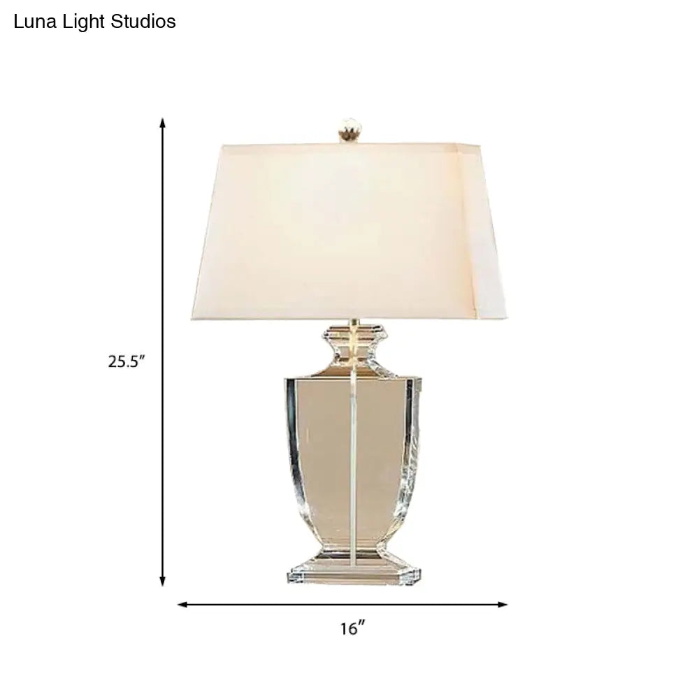 Hand-Cut Crystal Table Lamp with White Drum Shade for Living Room & Bedroom Decor | Urn Design Classic Lighting 16 Inch Wide Bedside Light | Thomler