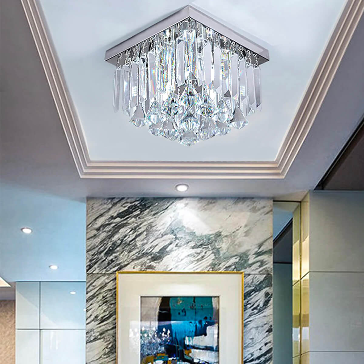 Sparkling Flush-Mount Light Fixture Chrome Finish 2-Bulb Candelabra Base for Dining Room Entryway Kitchen Bedroom Hallway | Thomler