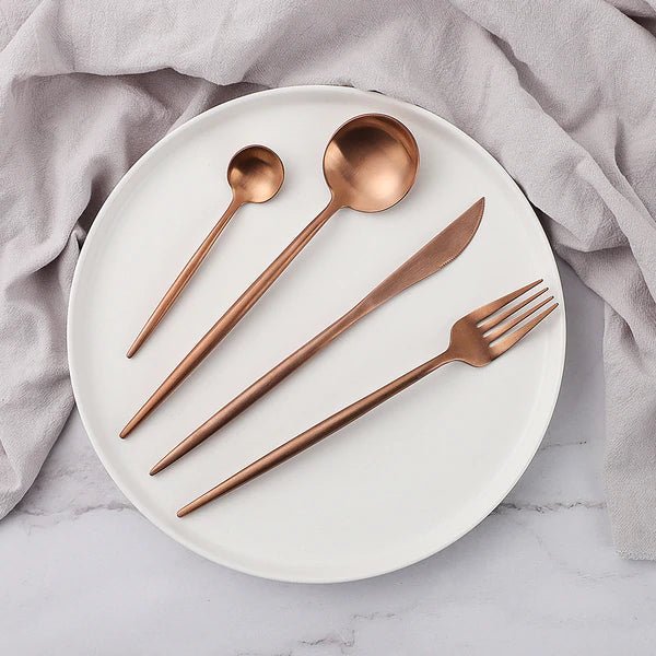 Dinnerware Set Stainless Steel 24-Piece 9 in Sleek Modern Dining Tableware | Thomler