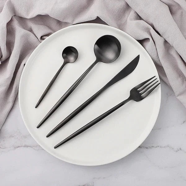 Dinnerware Set Stainless Steel 24-Piece 9 in Sleek Modern Dining Tableware | Thomler
