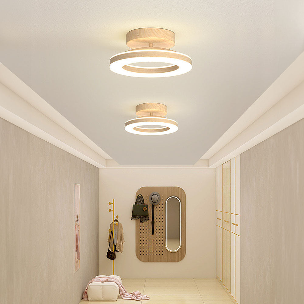 Flush Mount LED Disc Ceiling Light – Wood Finish Round Fixture for Bedroom, Hallway & Dining Room – 8-12 Inch Compact Low Profile Design | Thomler
